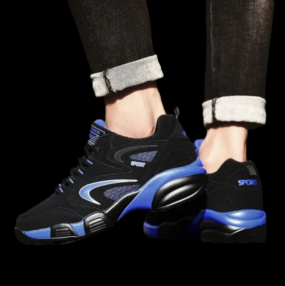 NWOT Men's US 6.5 Casual Fashion Sport Tennis Shoes, Black & Blue - Picture 2 of 9